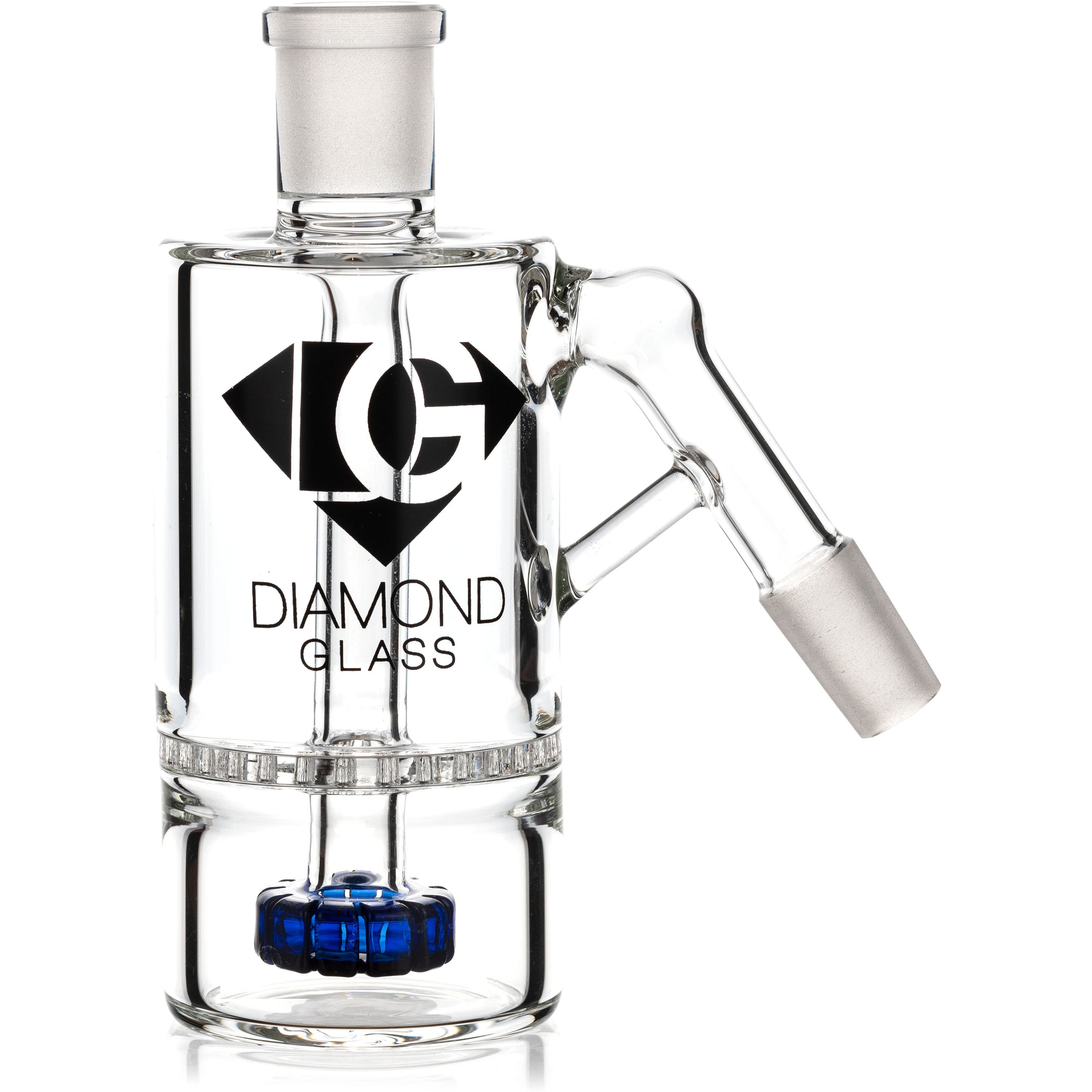 Ash Catcher w/ 14mm Joint, 45˚ Angle, Honeycomb to Showerhead, by Diamond Glass - BKRY Inc.