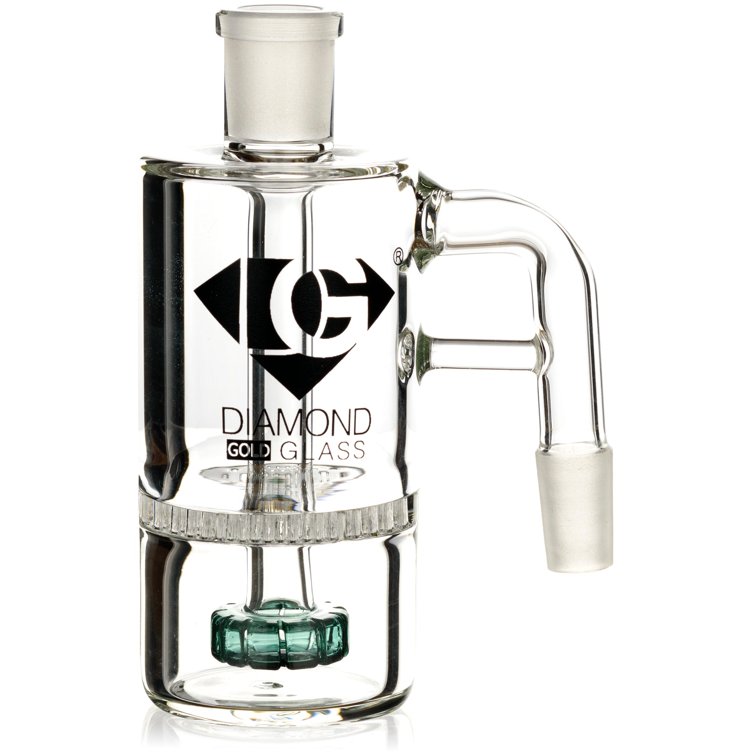 Ash Catcher w/ 14mm Joint, 90˚ Angle, Honeycomb to Showerhead, by Diamond Glass - BKRY Inc.