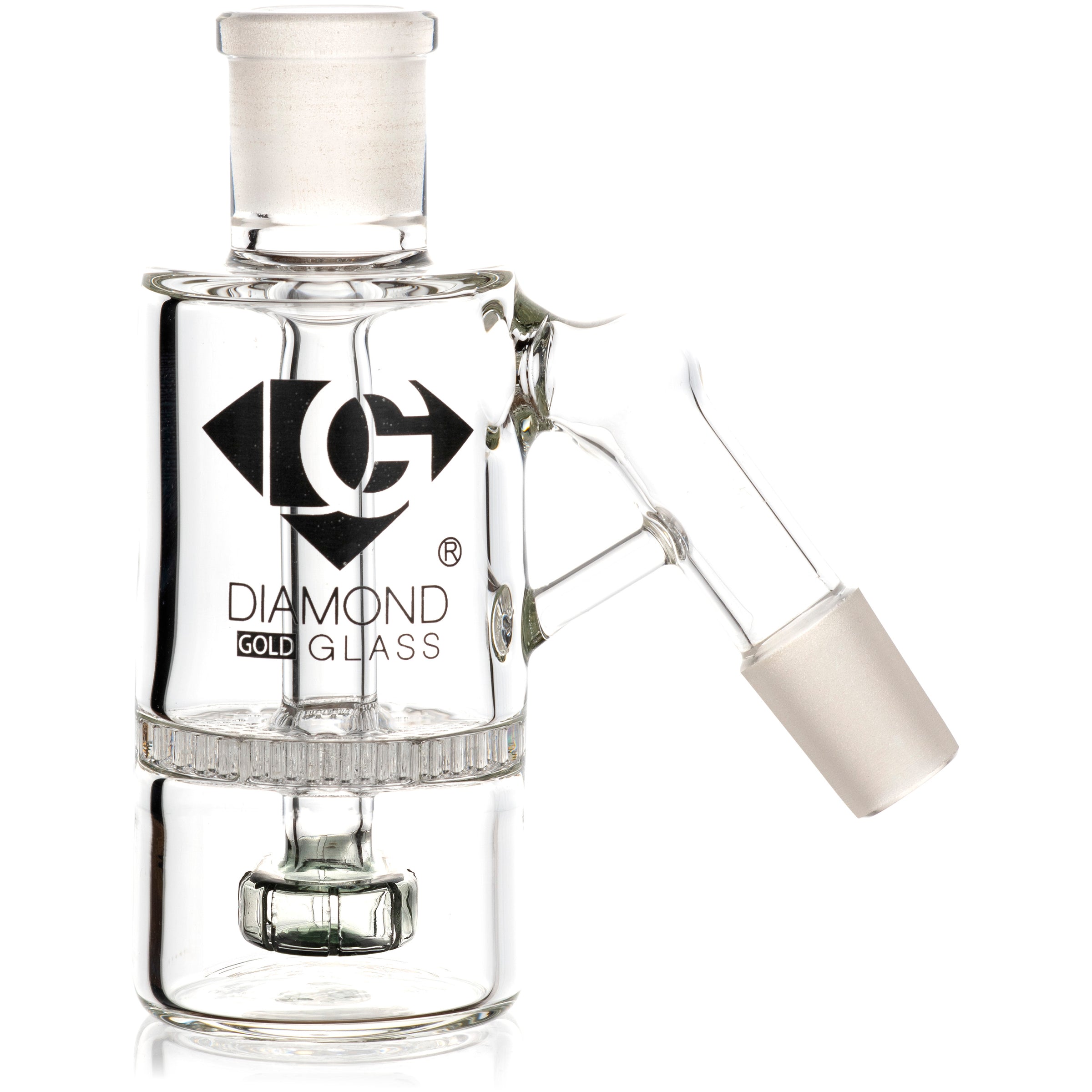 Ash Catcher w/ 18mm Joint, 45˚ Angle, Honeycomb to Showerhead, by Diamond Glass
