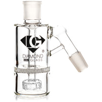 Ash Catcher w/ 18mm Joint, 45˚ Angle, Honeycomb to Showerhead, by Diamond Glass