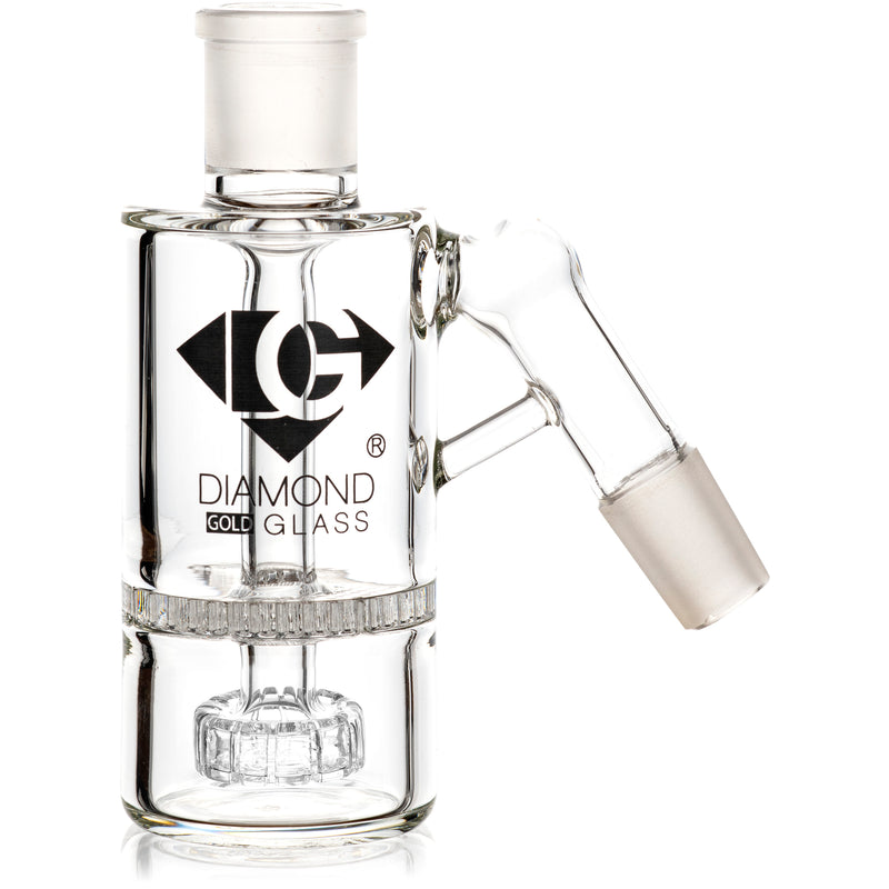 Ash Catcher w/ 18mm Joint, 45˚ Angle, Honeycomb to Showerhead, by Diamond Glass