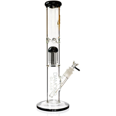 15 inch Diamond Glass straight tube water pipe with black 8-arm tree percolator and matching lip.