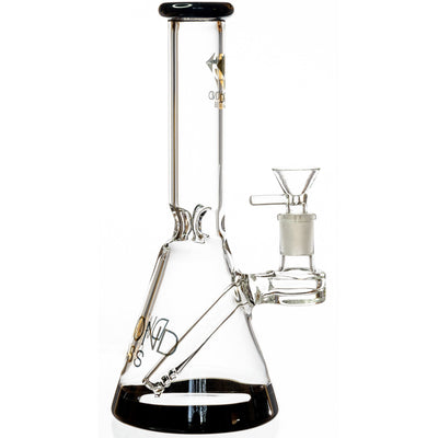 Diamond Glass 10 inch glass water pipe with black colored lip and base accents featuring a built in stem.