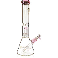Premium 14 inch clear glass matrix beaker pipe featuring soft pink color accents on the mouthpiece lip and joint.