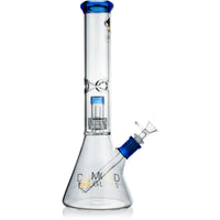 Diamond Glass 14 inch clear glass water pipe with blue violet accents featuring a beaker base and an internal matrix percolator.