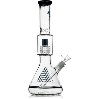 Detailed view of matrix showerhead percolator and ice catcher with teal color accents.