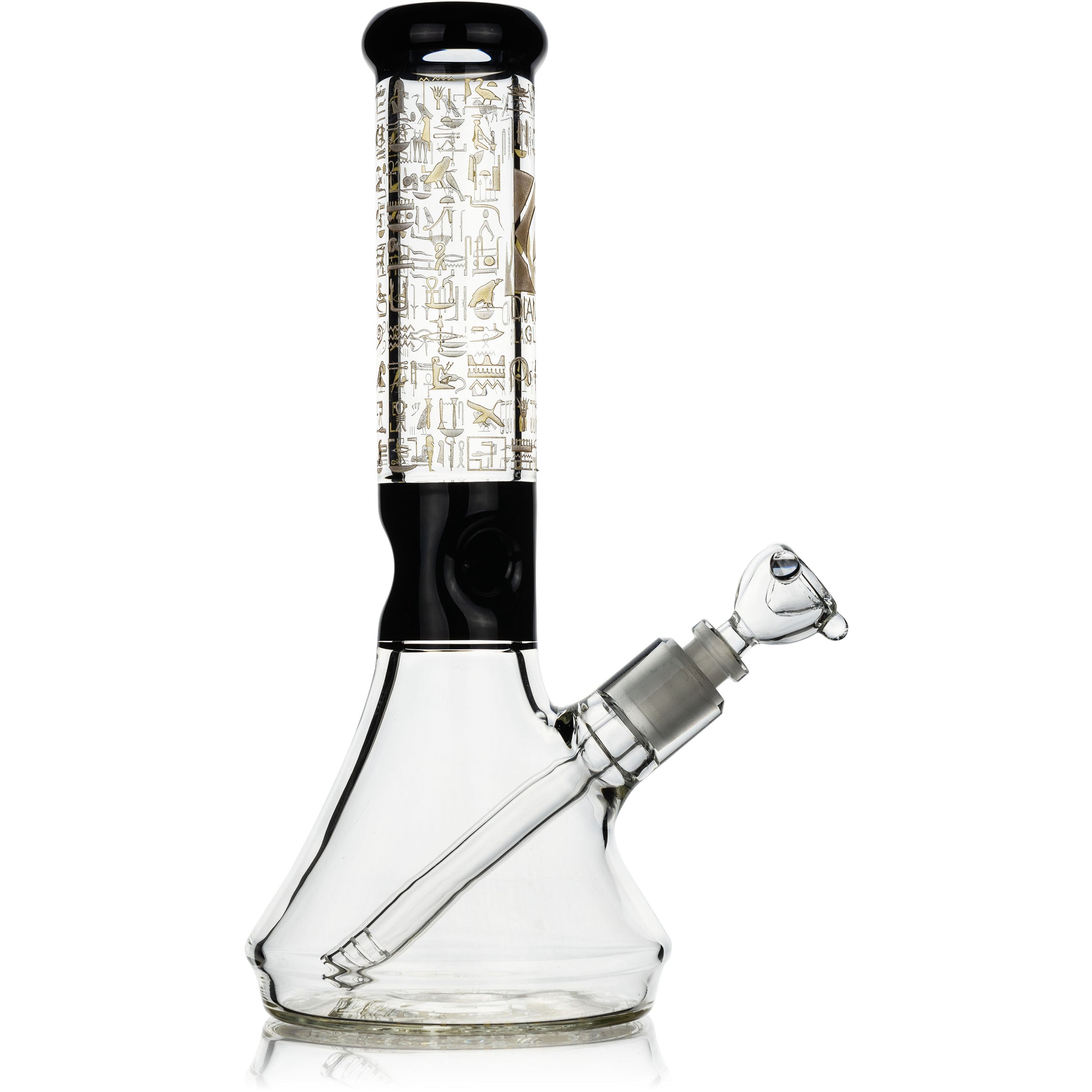 12" 7mm Beaker Bong with Egyptian Hieroglyphs Designs, by Diamond Glass - BKRY Inc.