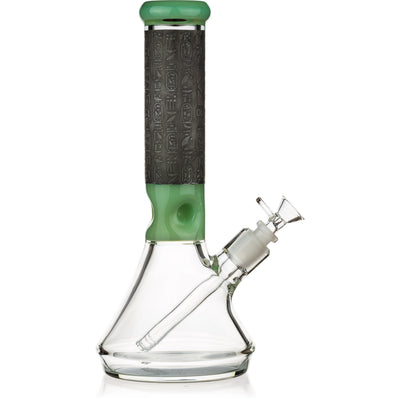 12 inch green 7mm thick glass beaker water pipe with Egyptian hieroglyphs by Diamond Glass