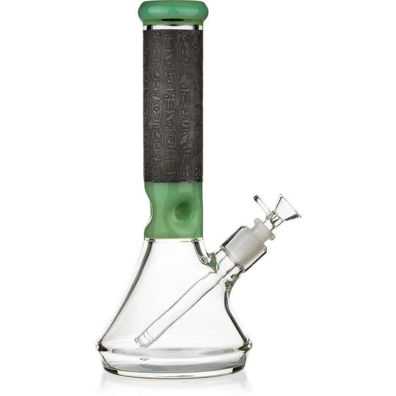 12" 7mm Beaker Bong with Egyptian Hieroglyphs Designs, by Diamond Glass - BKRY Inc.