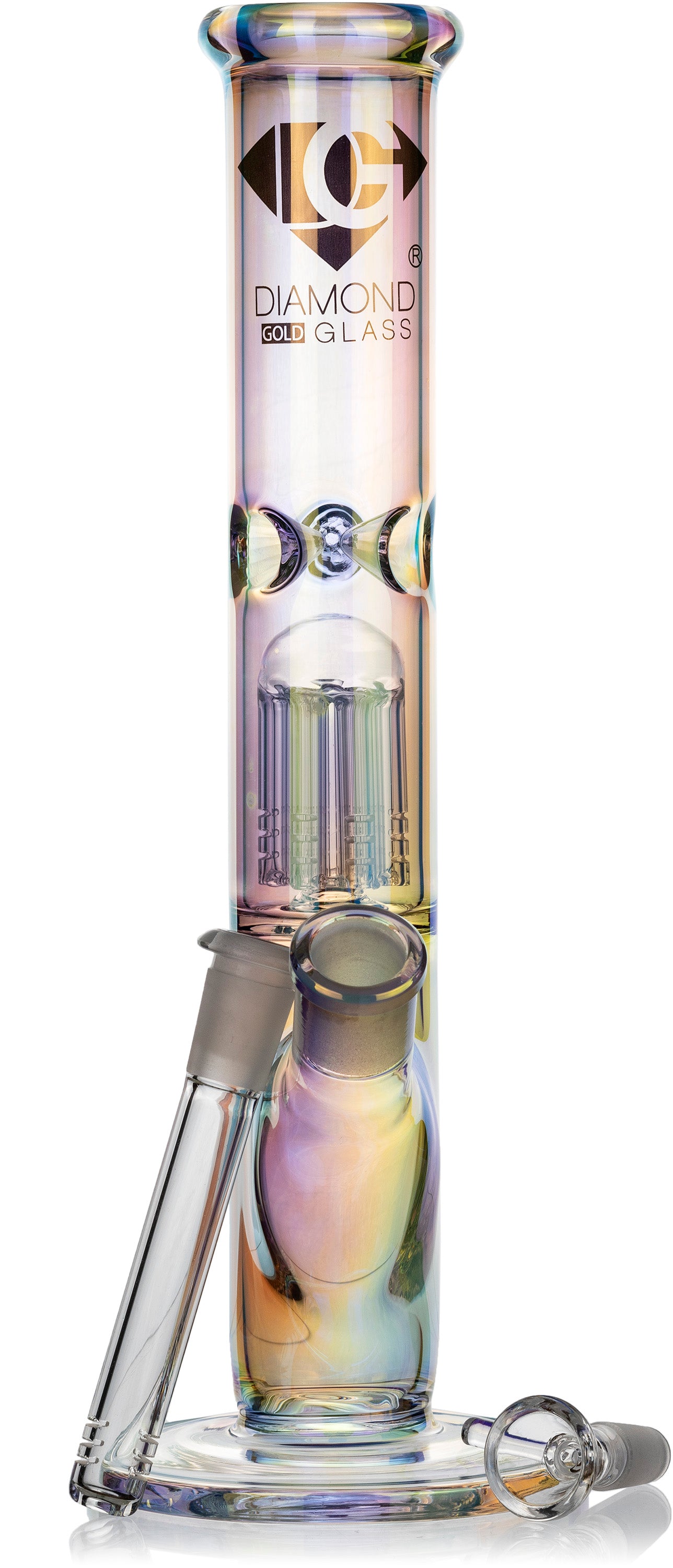 12" Iridescent Straight Tube Bong, by Diamond Glass