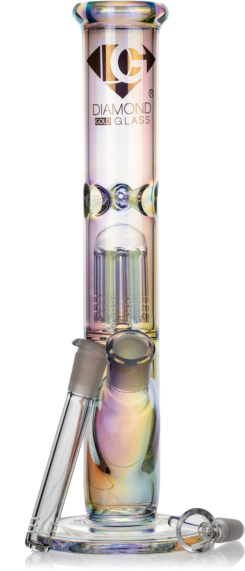 12" Iridescent Straight Tube Bong, by Diamond Glass