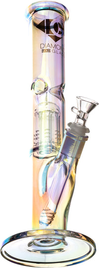 12" Iridescent Straight Tube Bong, by Diamond Glass