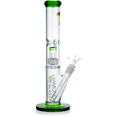 14" Straight Tube Matrix Perc Bong, by Diamond Glass