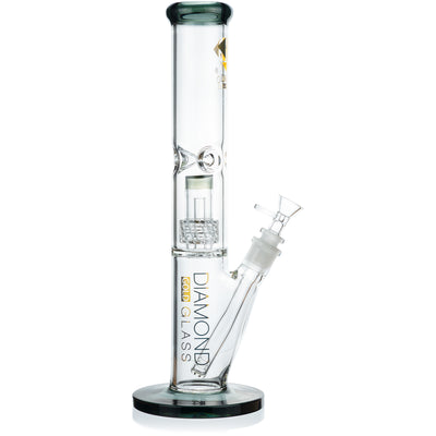 14" Straight Tube Matrix Perc Bong, by Diamond Glass