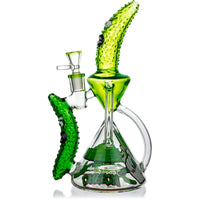 Cheech Glass pickle-shaped recycler bong showing textured green glass body and 14mm bowl
