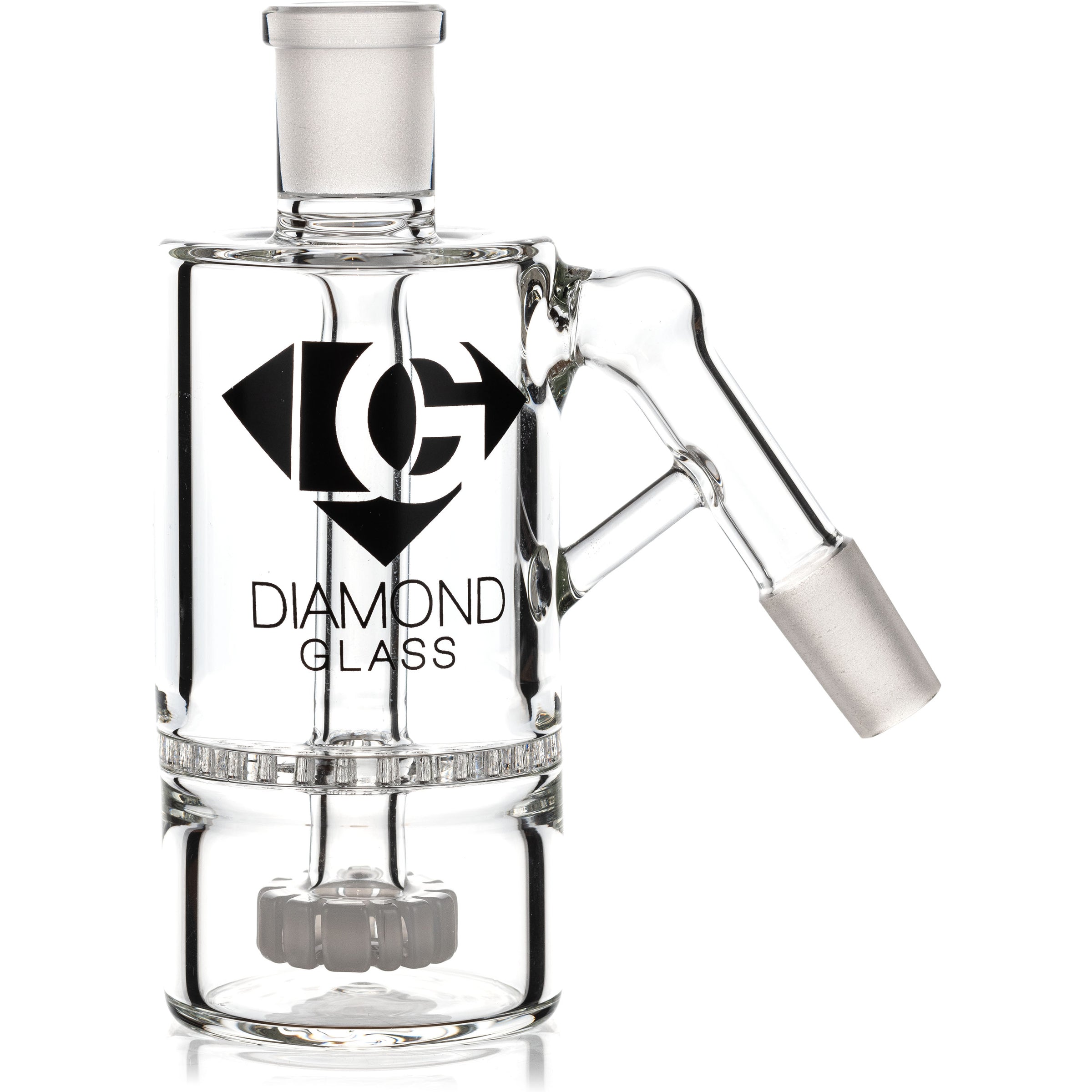 Ash Catcher w/ 14mm Joint, 45˚ Angle, Honeycomb to Showerhead, by Diamond Glass - BKRY Inc.