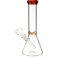 Clear borosilicate glass water pipe by Diamond Glass featuring a polished red lip accent.