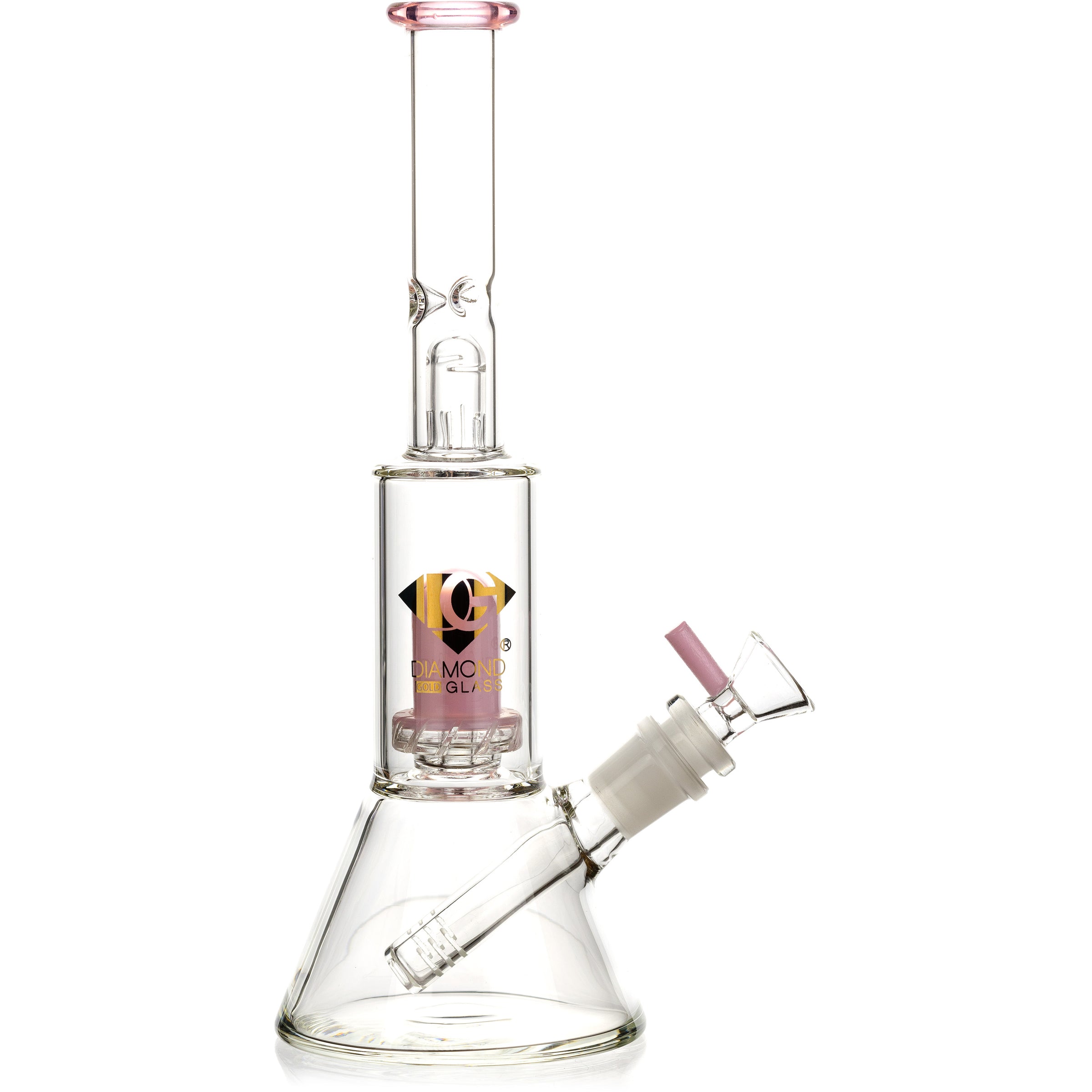 10" Skinny Neck Beaker Bong w/ showerhead UFO perc + splashguard, by Diamond Glass - BKRY Inc.