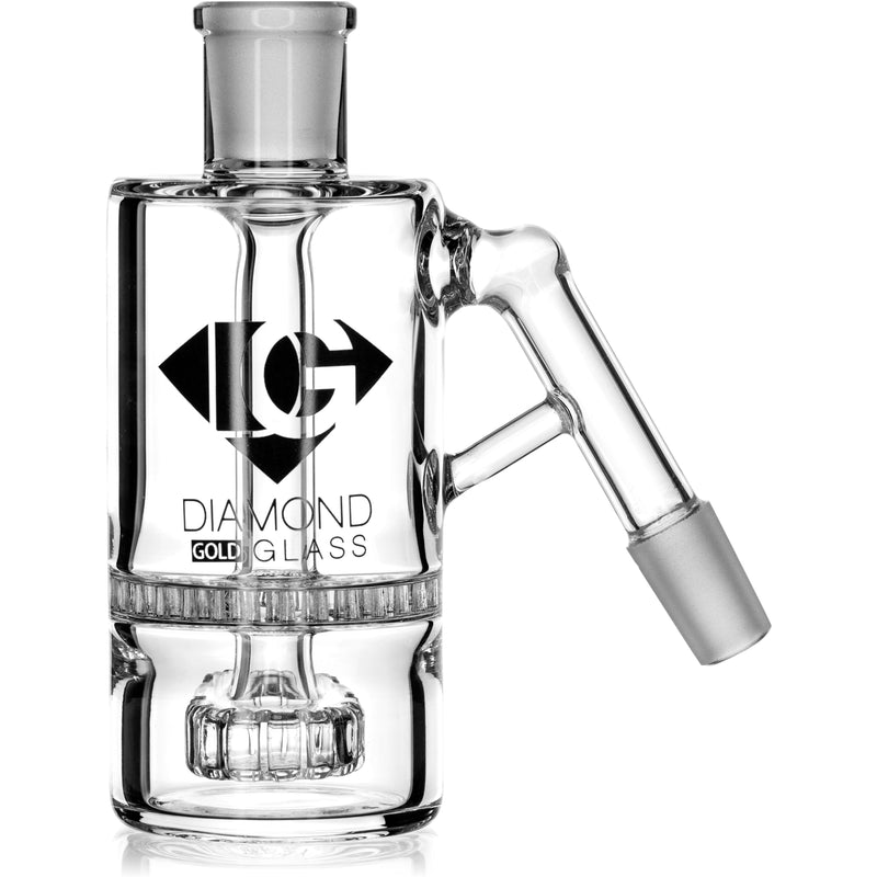 Ash Catcher w/ 14mm Joint, 45˚ Angle, Honeycomb to Showerhead, by Diamond Glass - Bat Kountry