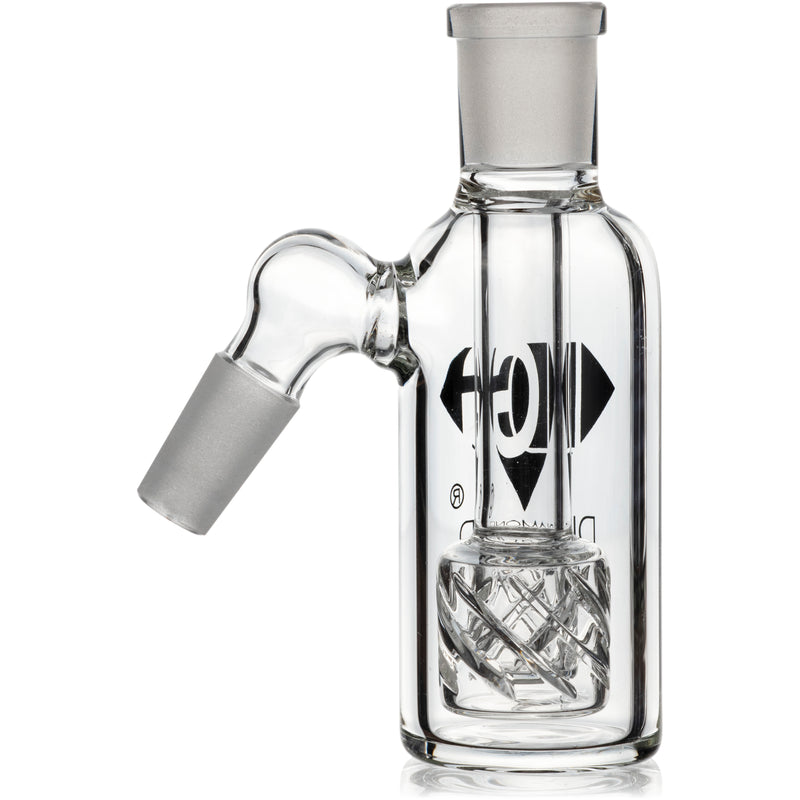 Ash Catcher w/ 14mm Joint, 45˚ Angle Reti Perc, by Diamond Glass