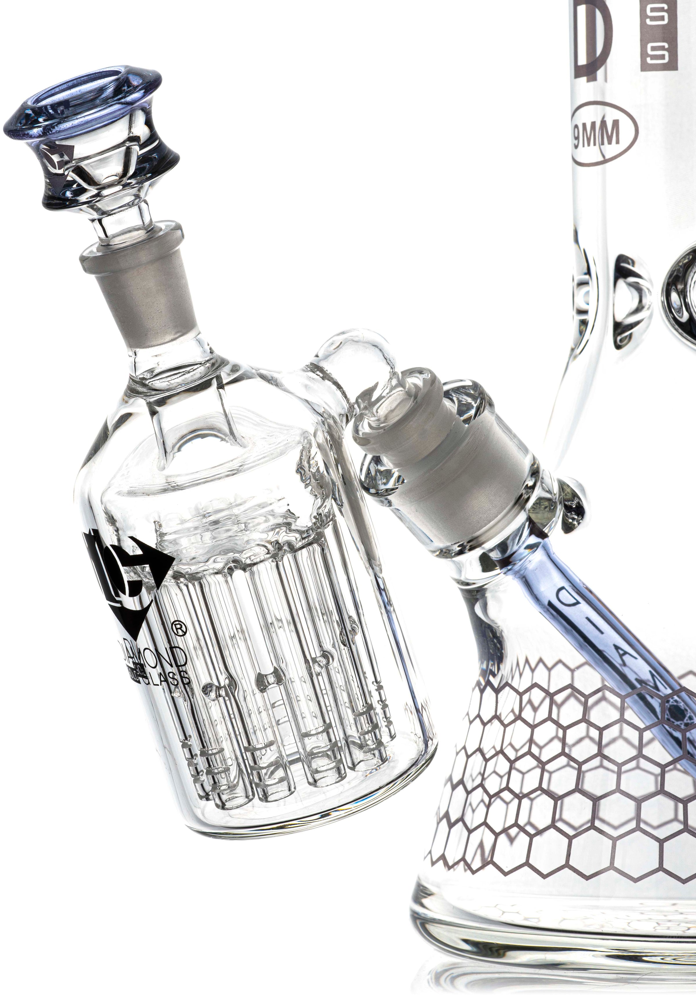 11 Arm Tree Perc Ash Catcher w/ 14mm Joint, 45˚ Angle, by Diamond Glass