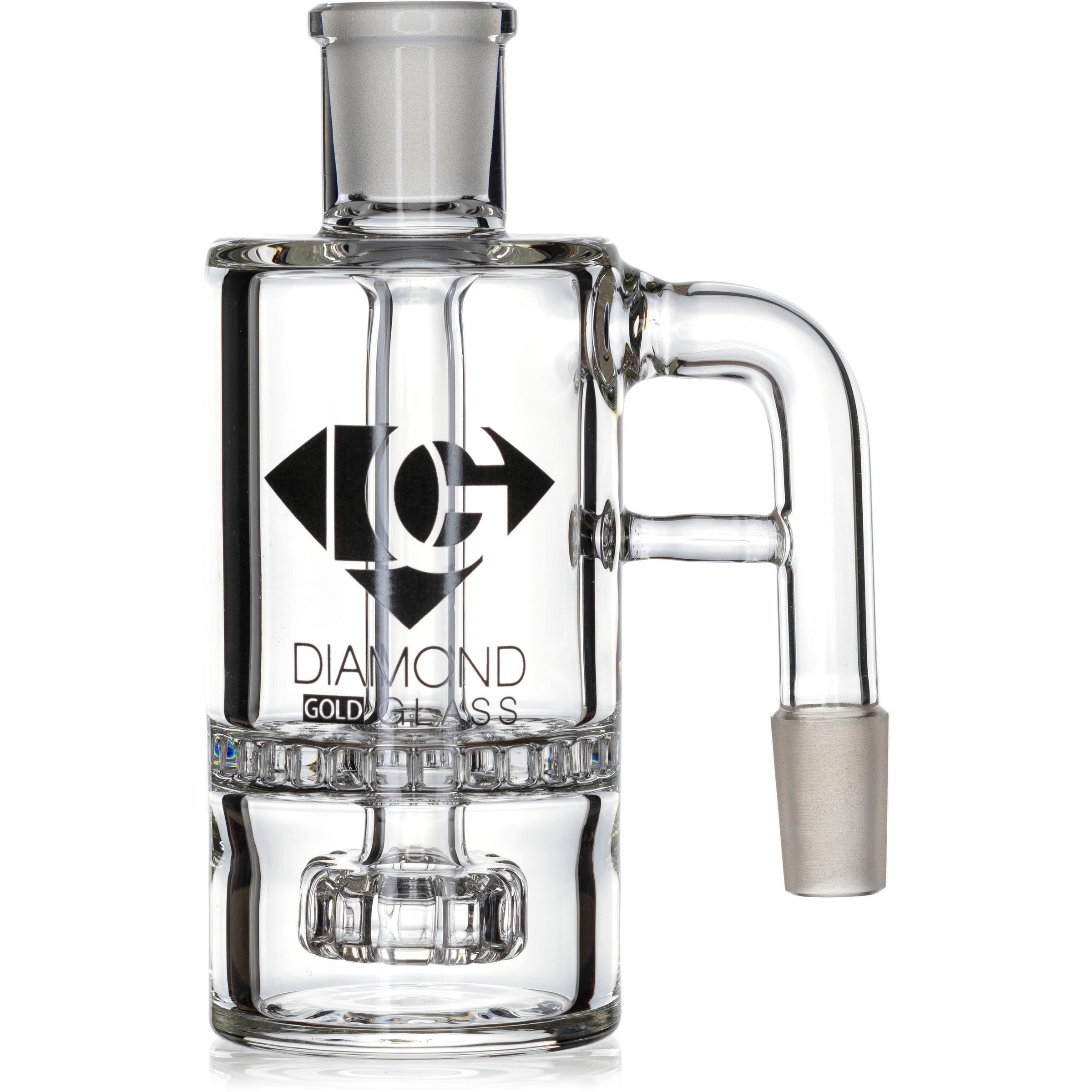 Ash Catcher w/ 14mm Joint, 90˚ Angle, Honeycomb to Showerhead, by Diamond Glass - Bat Kountry