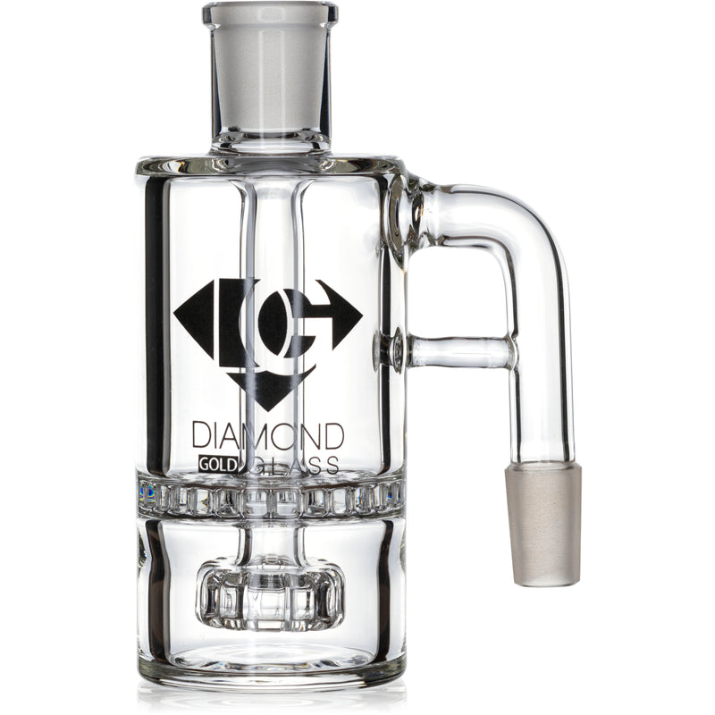 Ash Catcher w/ 14mm Joint, 90˚ Angle, Honeycomb to Showerhead, by Diamond Glass - Bat Kountry