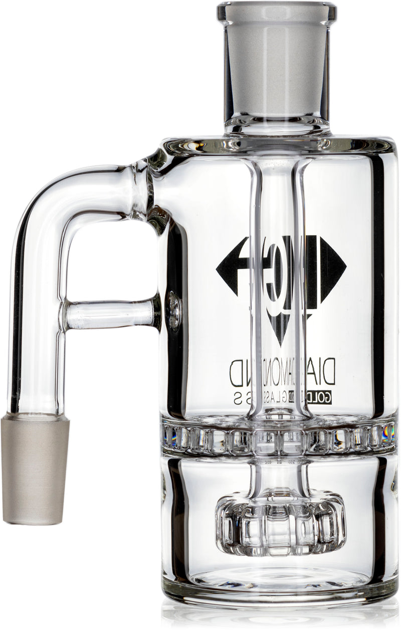 Ash Catcher w/ 14mm Joint, 90˚ Angle, Honeycomb to Showerhead, by Diamond Glass - Bat Kountry