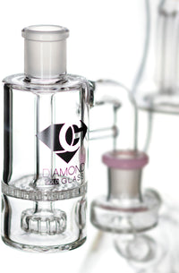 Ash Catcher w/ 14mm Joint, 90˚ Angle, Honeycomb to Showerhead, by Diamond Glass - Bat Kountry