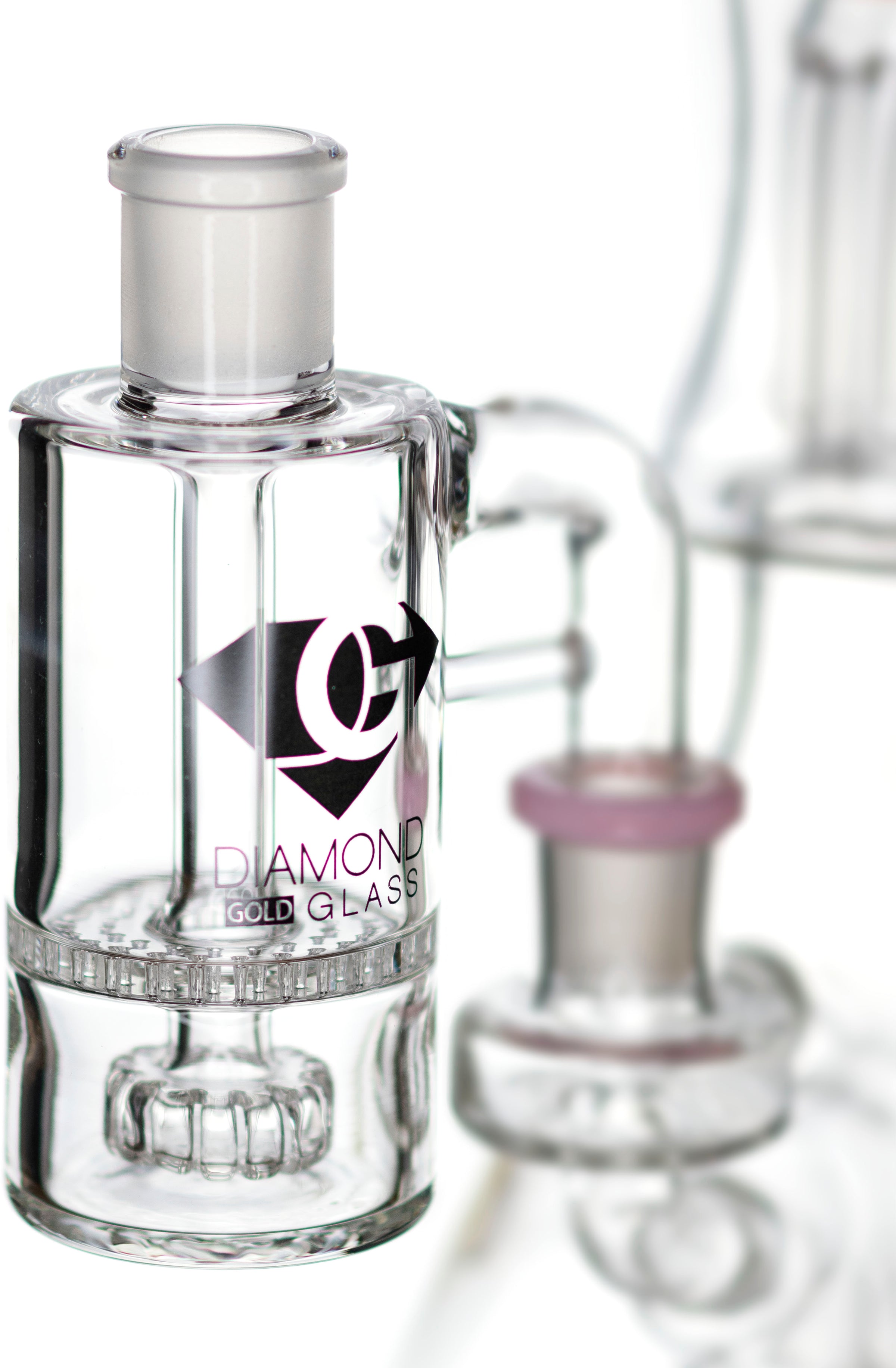 Ash Catcher w/ 18mm Joint, 90˚ Angle, Honeycomb to Showerhead, by Diamond Glass - Bat Kountry