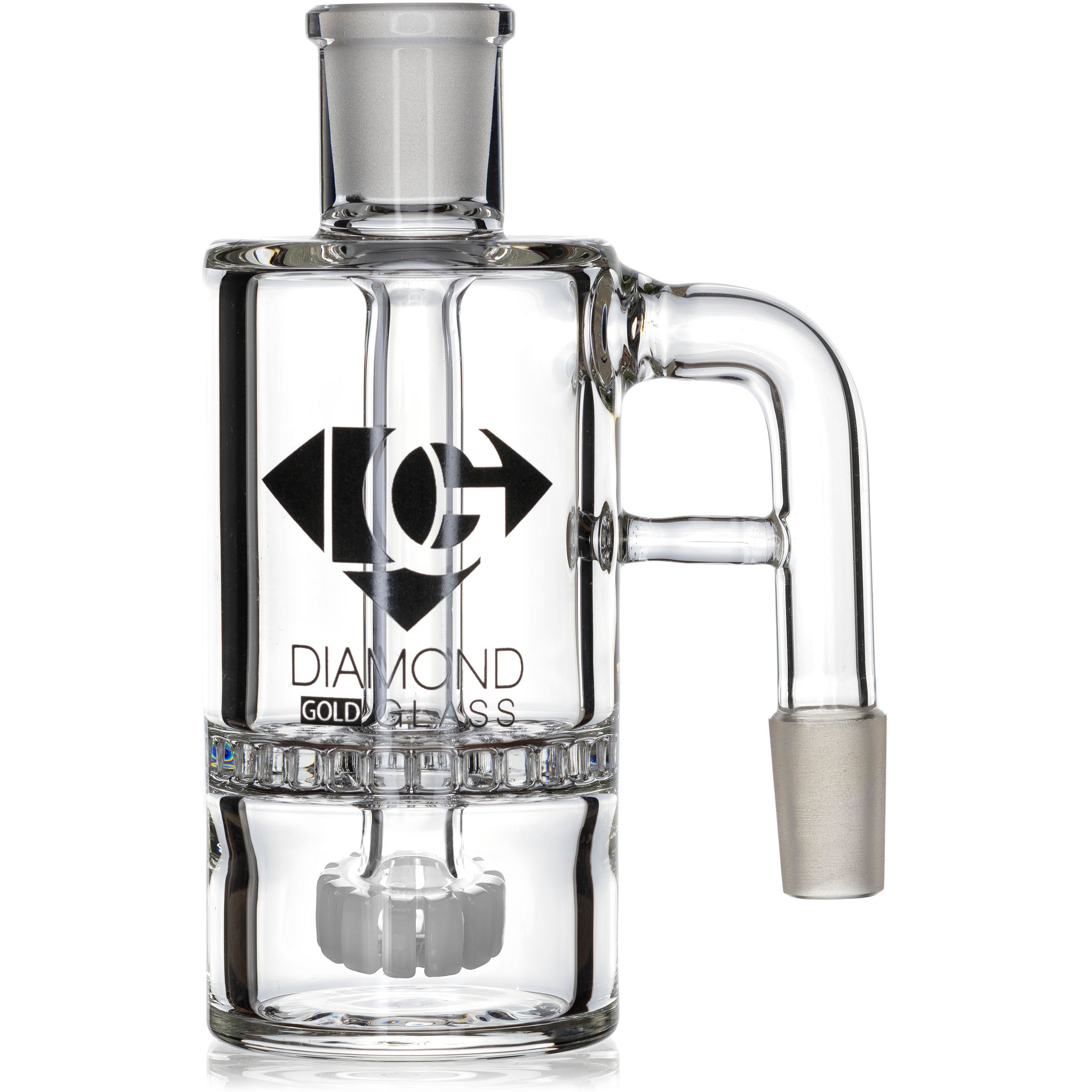 Ash Catcher w/ 14mm Joint, 90˚ Angle, Honeycomb to Showerhead, by Diamond Glass - Bat Kountry