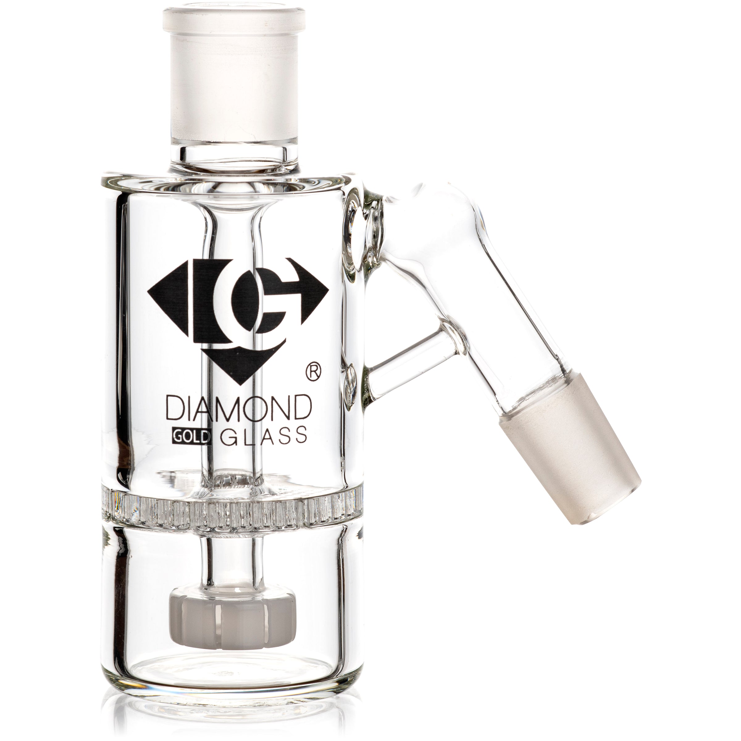Ash Catcher w/ 18mm Joint, 45˚ Angle, Honeycomb to Showerhead, by Diamond Glass