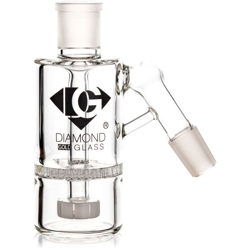 Ash Catcher w/ 18mm Joint, 45˚ Angle, Honeycomb to Showerhead, by Diamond Glass