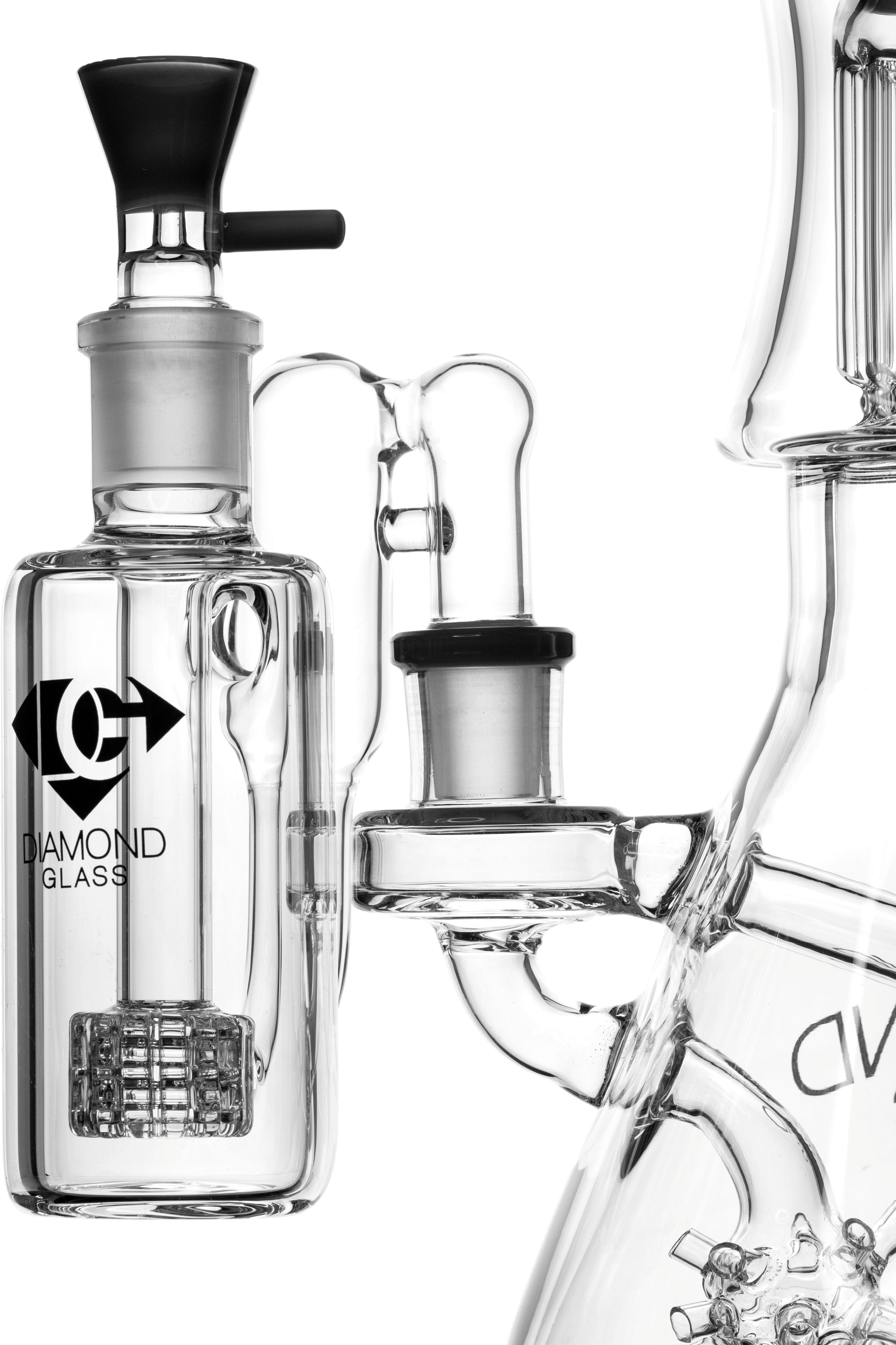 Ash Catcher w/ 18mm Joint, 90˚ Angle, Matrix + Recycler Perc, by Diamond Glass - Bat Kountry