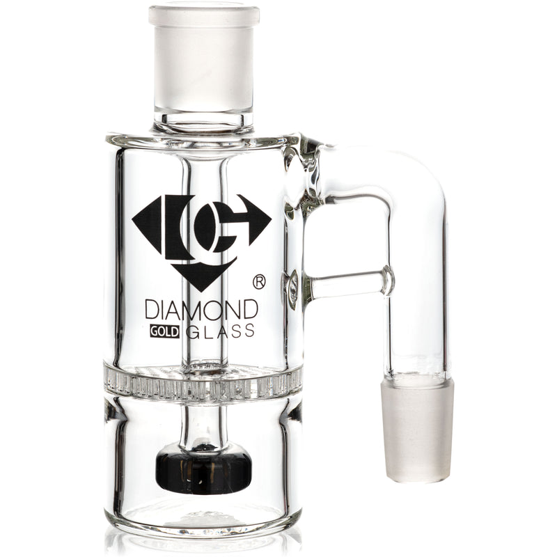 Ash Catcher w/ 18mm Joint, 90˚ Angle, Honeycomb to Showerhead, by Diamond Glass - BKRY Inc.