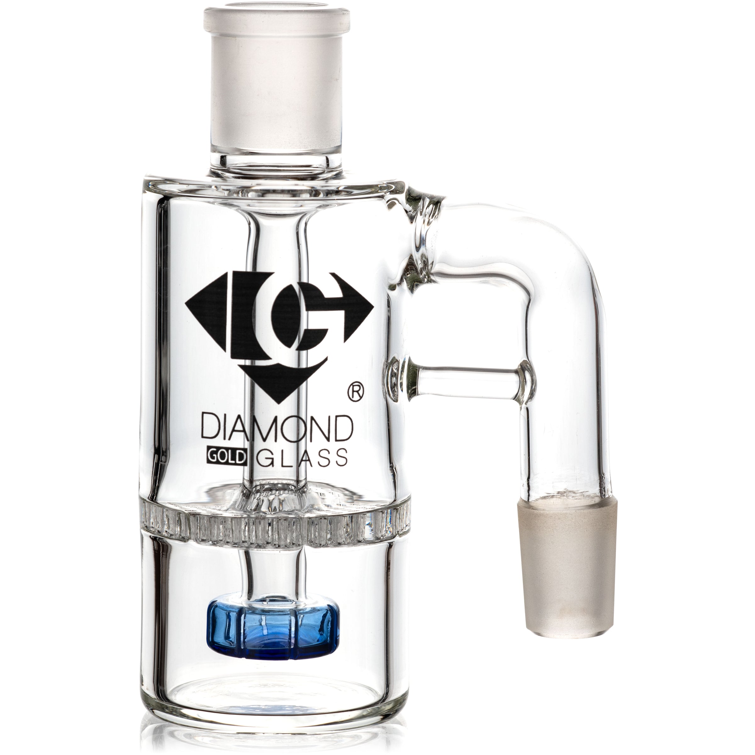 Ash Catcher w/ 18mm Joint, 90˚ Angle, Honeycomb to Showerhead, by Diamond Glass - BKRY Inc.