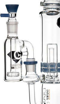 Ash Catcher Clear Showerhead w/ 18mm Joint, 90˚ Angle, by Diamond Glass - BKRY Inc.