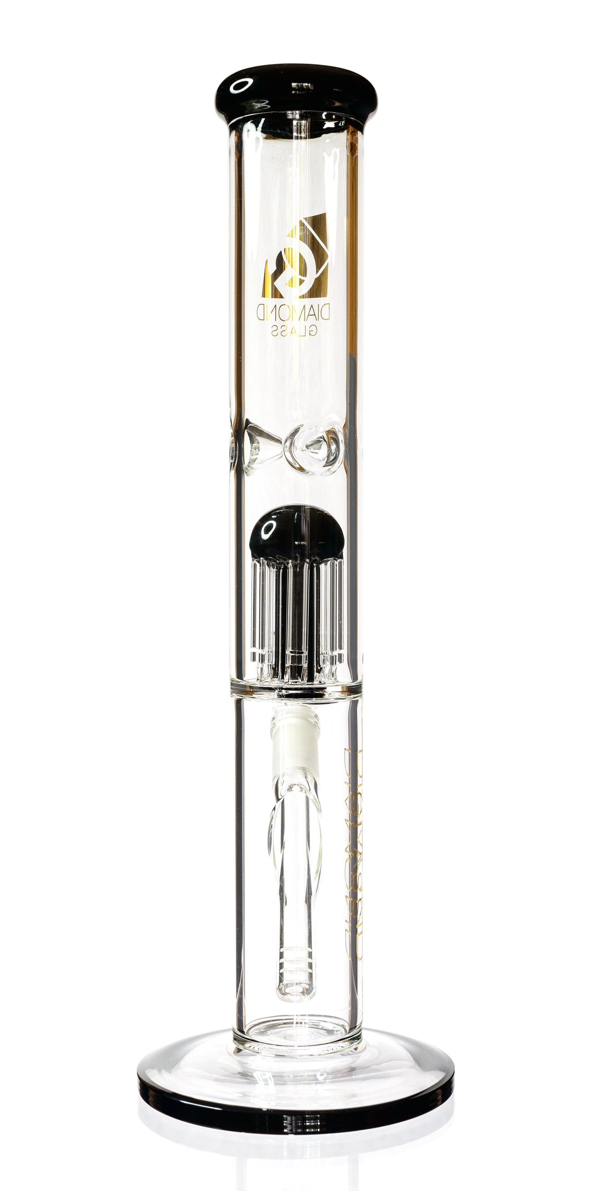 15" Straight Tube Bong w/ Single Chamber 8-Arm Tree Perc, by Diamond Glass - Bat Kountry