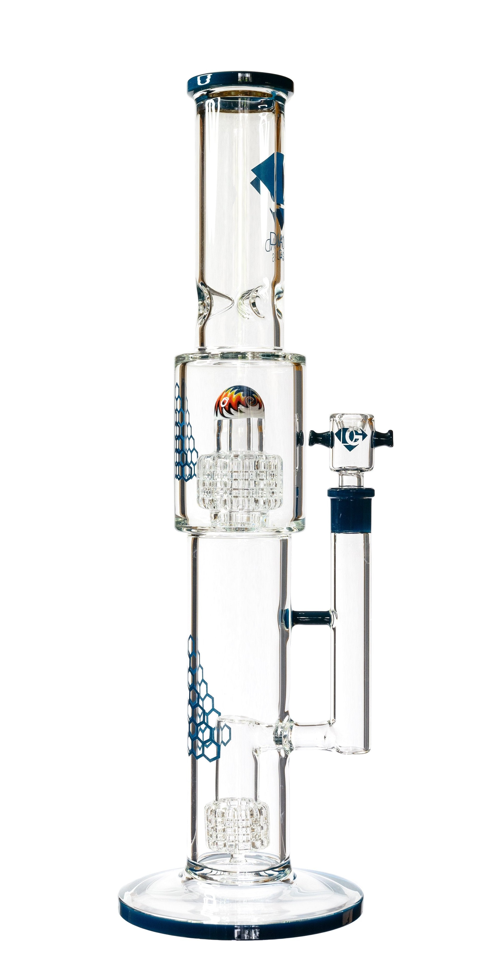 16" Straight Tube Heizman Bong w/ Dual Gridded Matrix Perc, by Diamond Glass - Bat Kountry