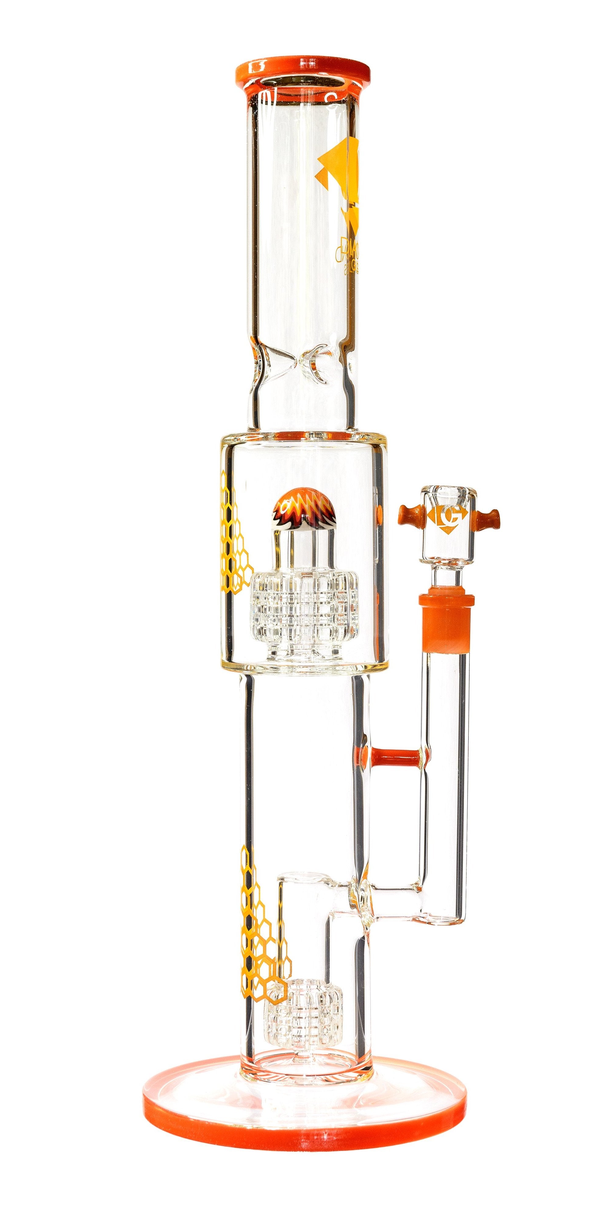 16" Straight Tube Heizman Bong w/ Dual Gridded Matrix Perc, by Diamond Glass - Bat Kountry