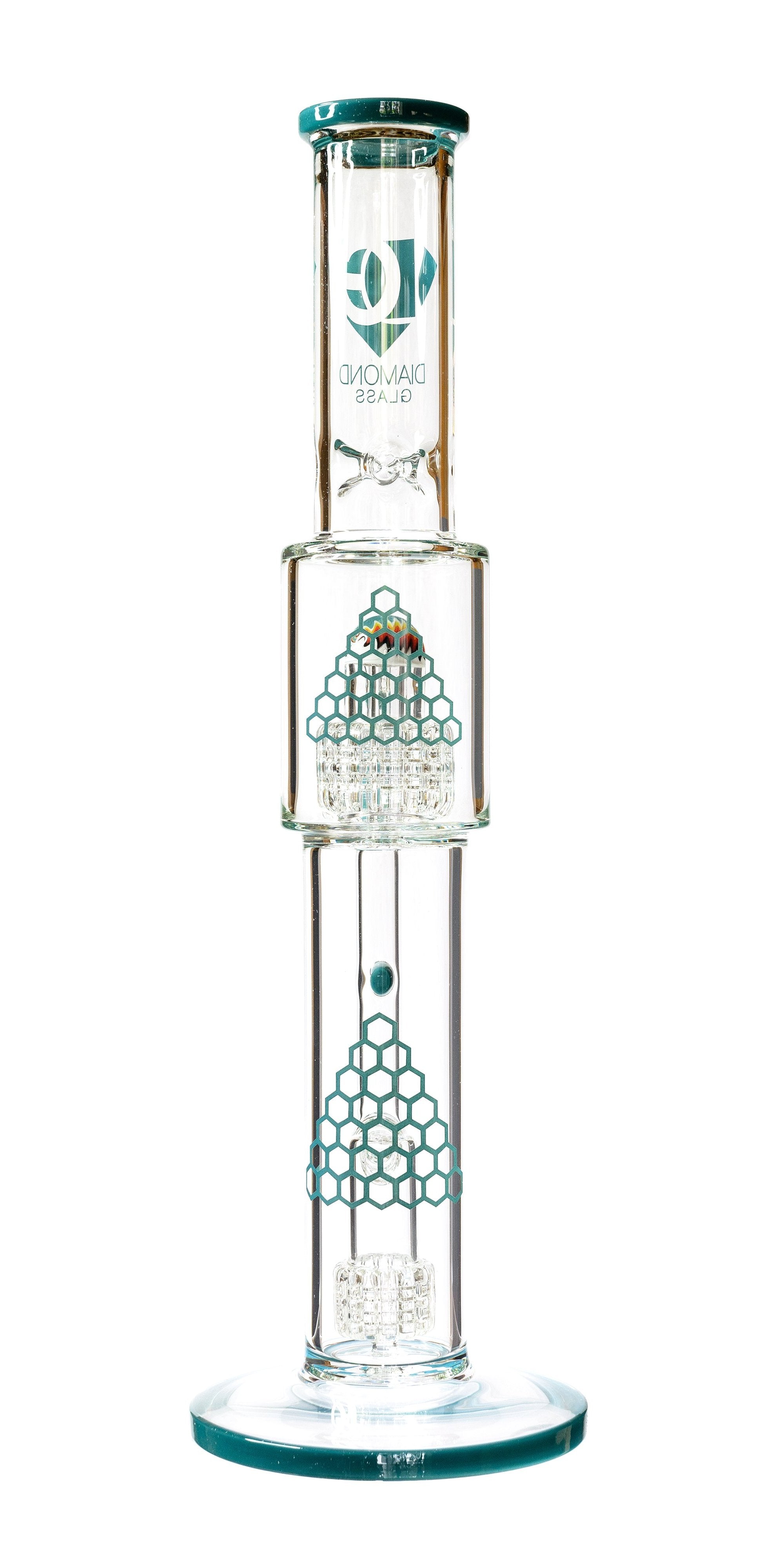 16" Straight Tube Heizman Bong w/ Dual Gridded Matrix Perc, by Diamond Glass - Bat Kountry