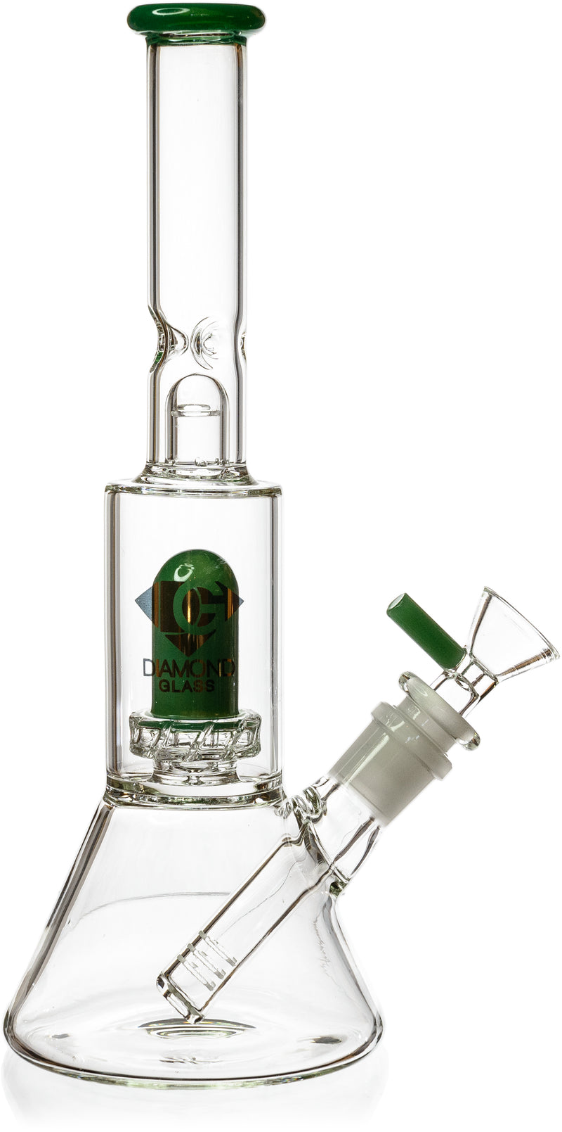 10" Skinny Neck Beaker Bong w/ showerhead UFO perc + splashguard, by Diamond Glass - Bat Kountry