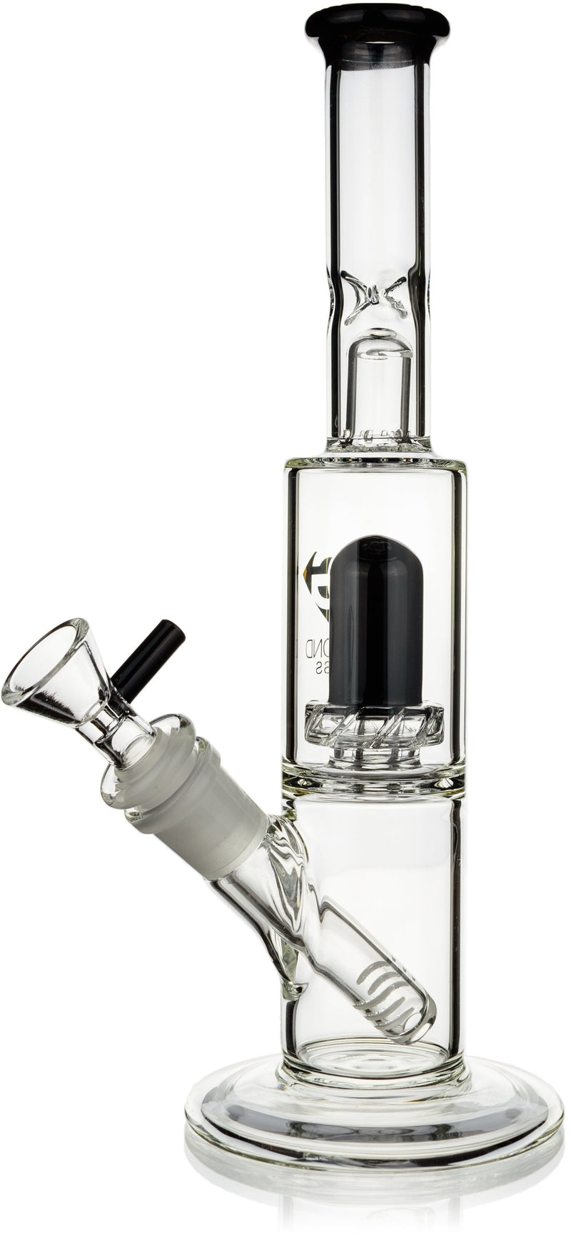 11" Straight Tube Skinny Neck Bong w/ Showerhead UFO Perc + Splashguard, by Diamond Glass - Bat Kountry