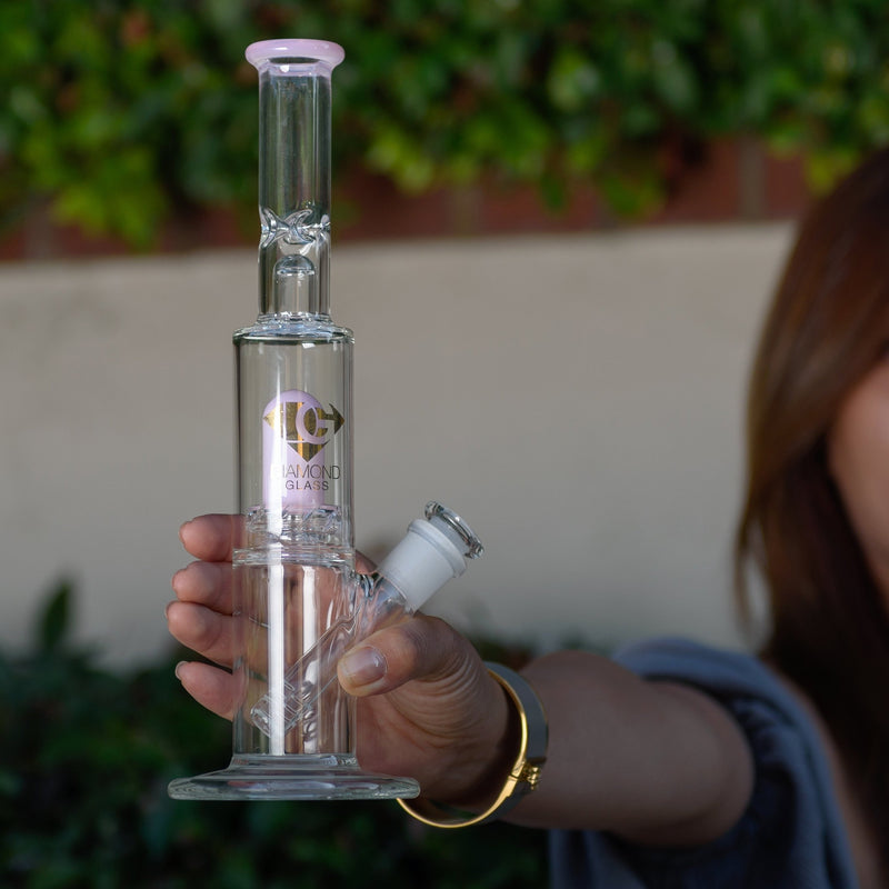 11" Straight Tube Skinny Neck Bong w/ Showerhead UFO Perc + Splashguard, by Diamond Glass - Bat Kountry