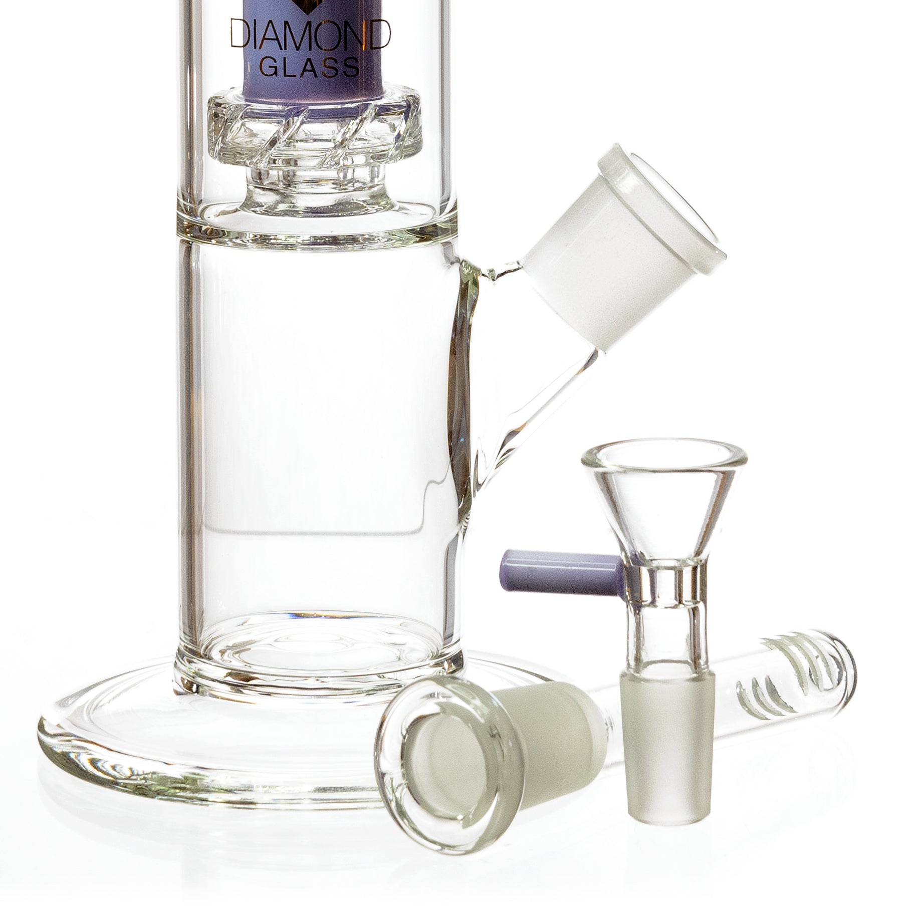 11" Straight Tube Skinny Neck Bong w/ Showerhead UFO Perc + Splashguard, by Diamond Glass - Bat Kountry