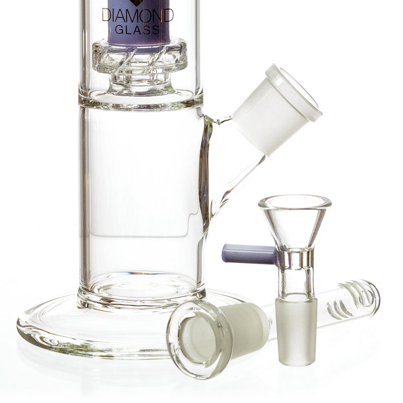 11" Straight Tube Skinny Neck Bong w/ Showerhead UFO Perc + Splashguard, by Diamond Glass - Bat Kountry