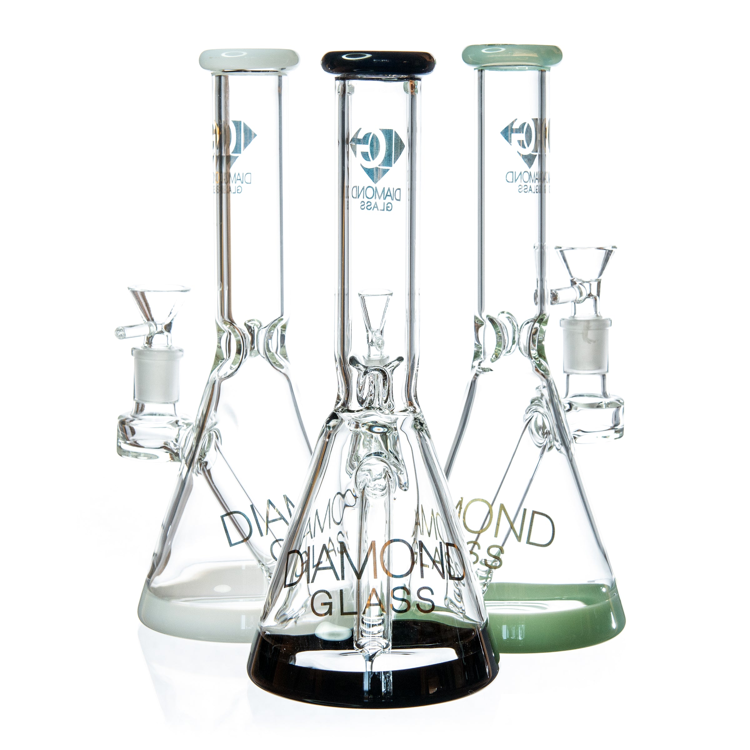 10" Beaker Bong w/ colored lip and base + built-in stem, by Diamond Glass - Bat Kountry