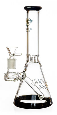 10" Beaker Bong w/ colored lip and base + built-in stem, by Diamond Glass - Bat Kountry