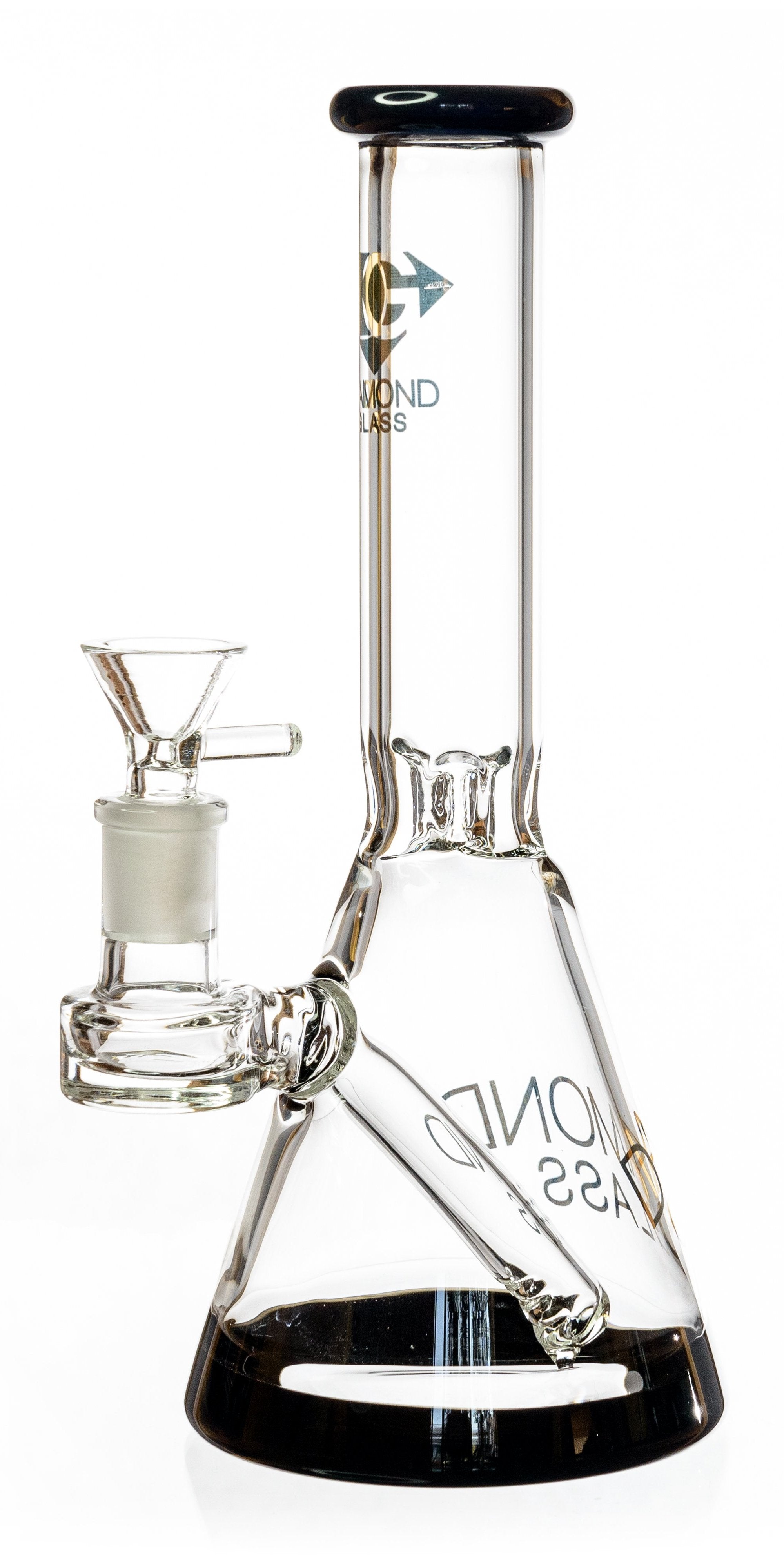 10" Beaker Bong w/ colored lip and base + built-in stem, by Diamond Glass - Bat Kountry