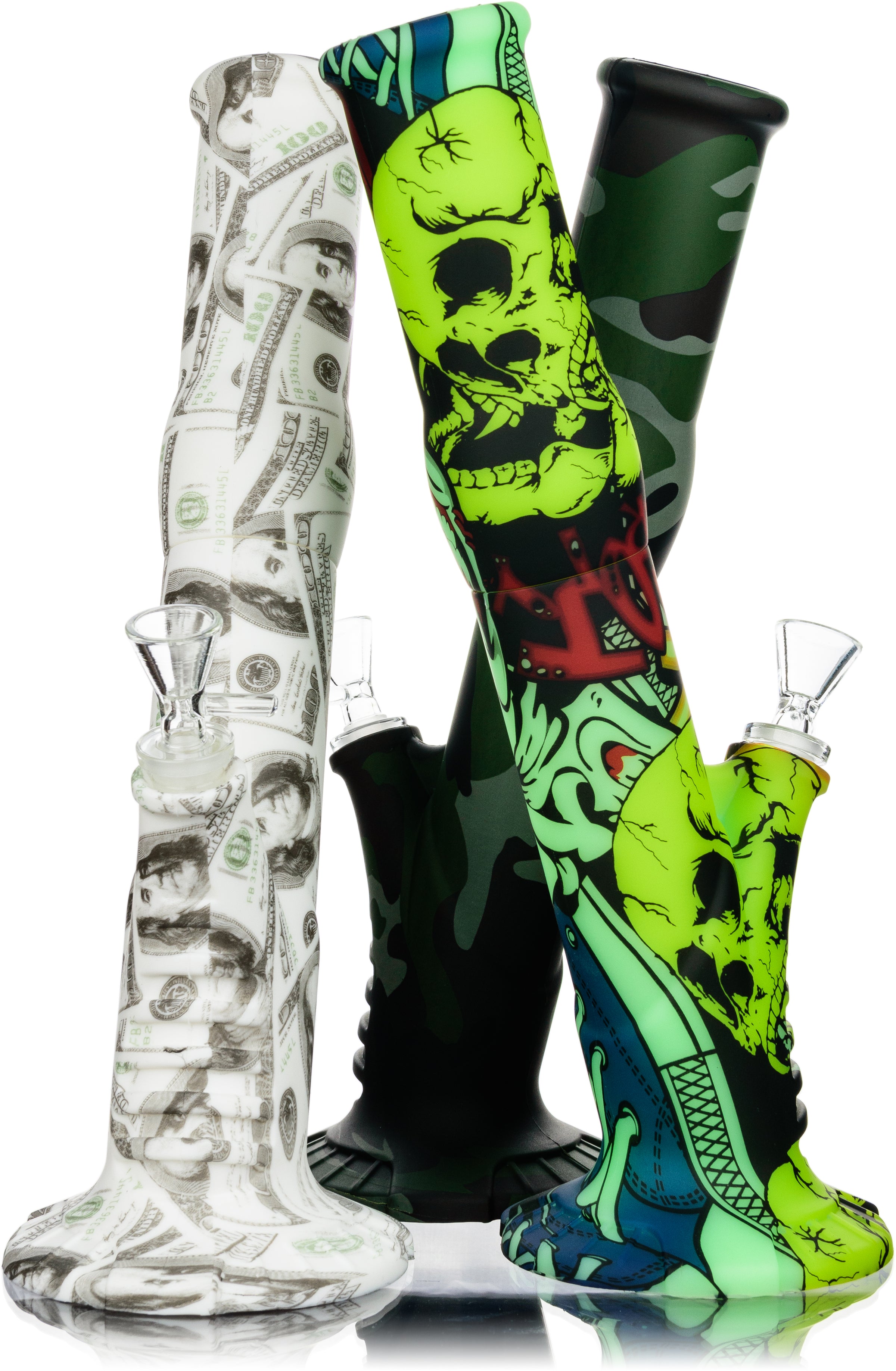 13" Silicone Bong w/ Comic, Cash or Camouflage Graphics - Bat Kountry